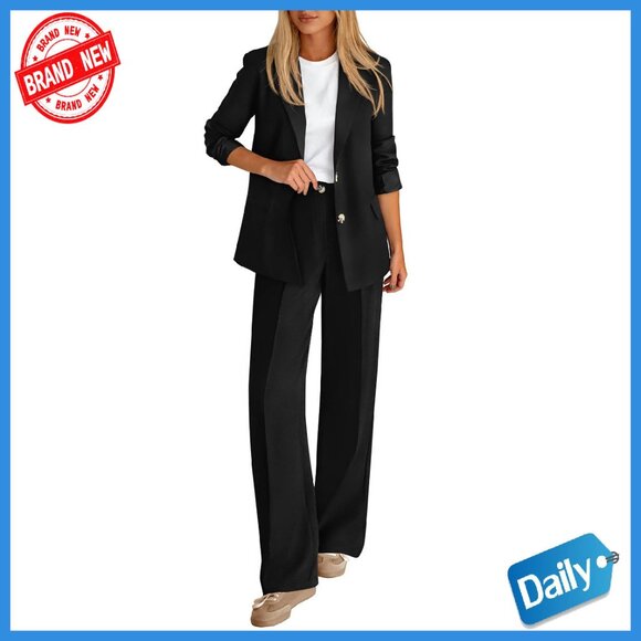 Women's 2-Piece Business Casual Suit Set Blazer Wide Leg Pants